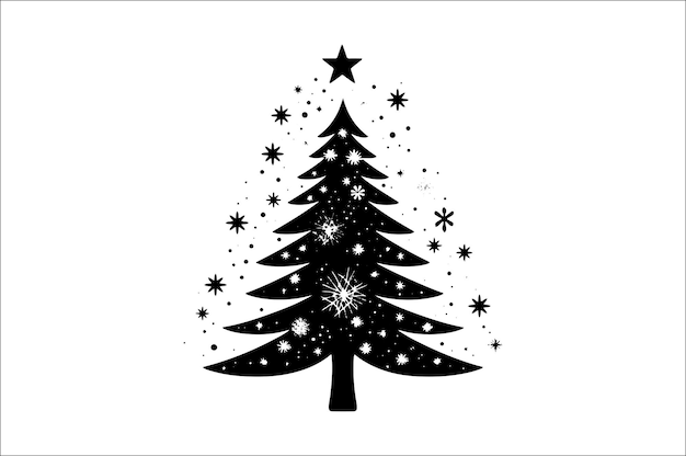 Vector a black and white silhouettes of christmas trees with a decoration