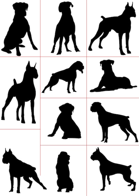 Black and white silhouettes of dog vector illustration