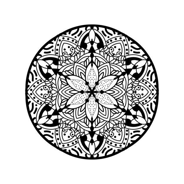 Black and white Simple Mandala flower for coloring book. Vintage decorative elements