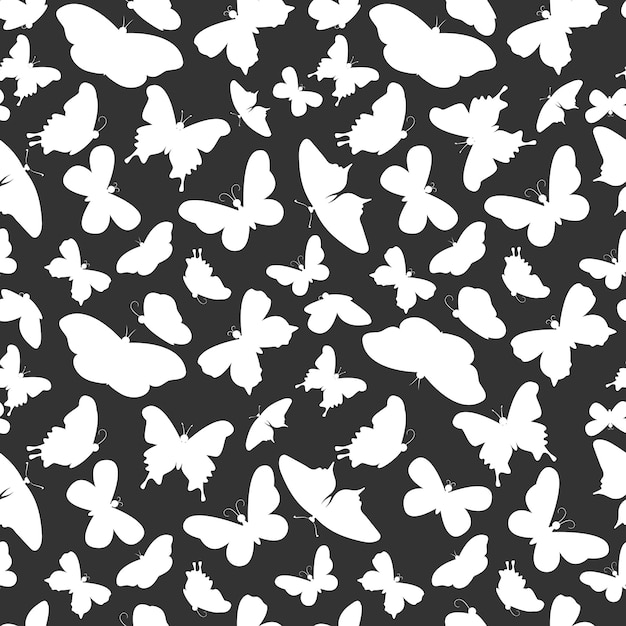 Black and white simple seamless pattern with butterflies silhouettes