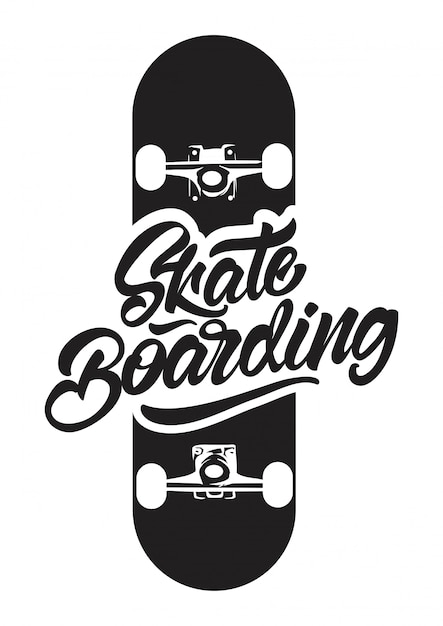 Skateboarding in bianco e nero con illustrazione di skate per la stampa di t-shirt.