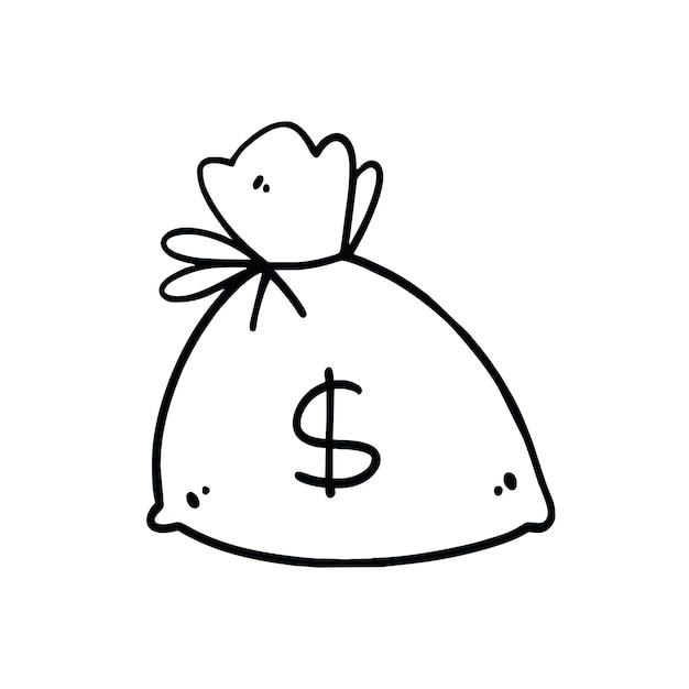 A black and white sketch of a bag of money.