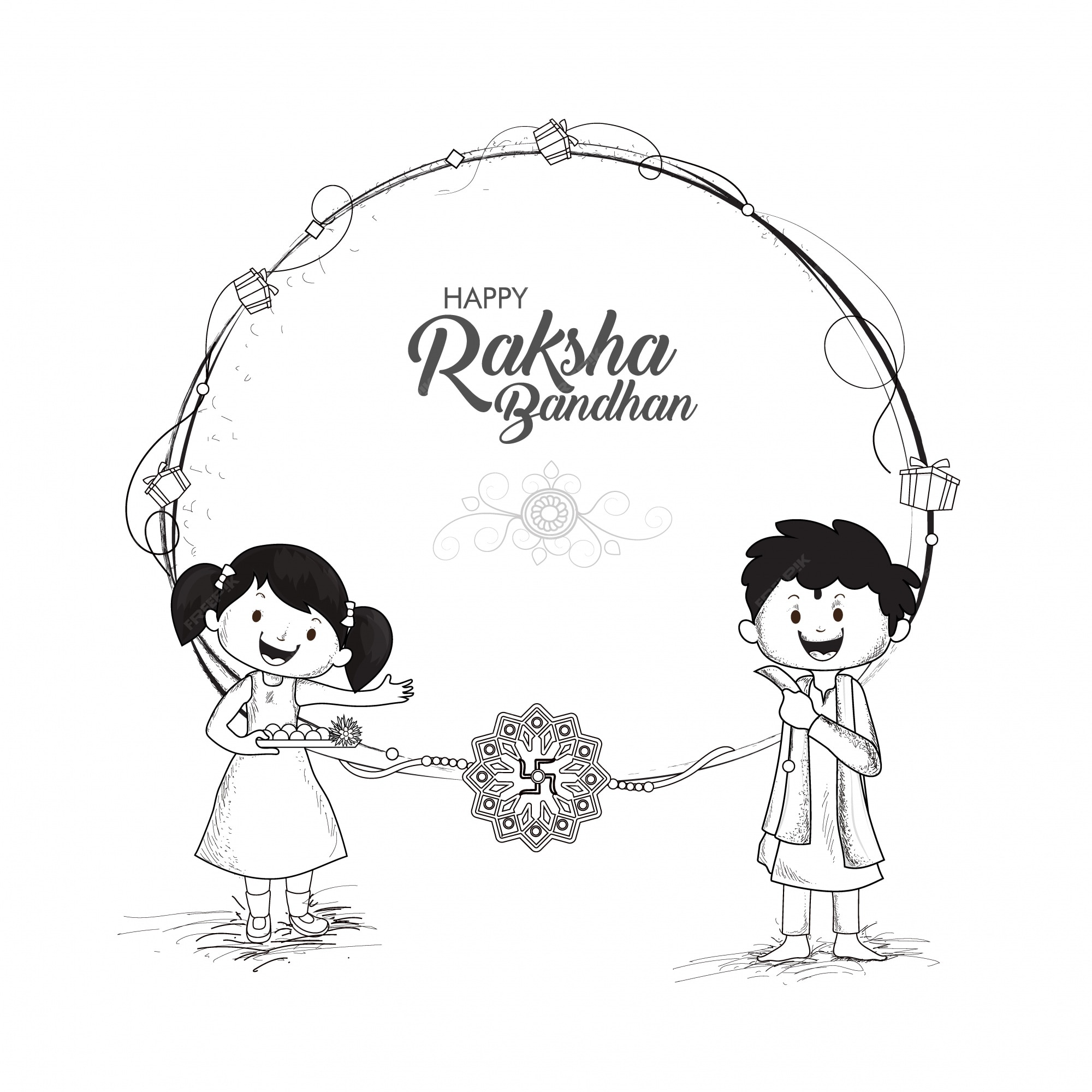 Premium Vector | Black and white sketch of kids for raksha bandhan. Premium Vector | Black and white sketch of kids for raksha bandhan.