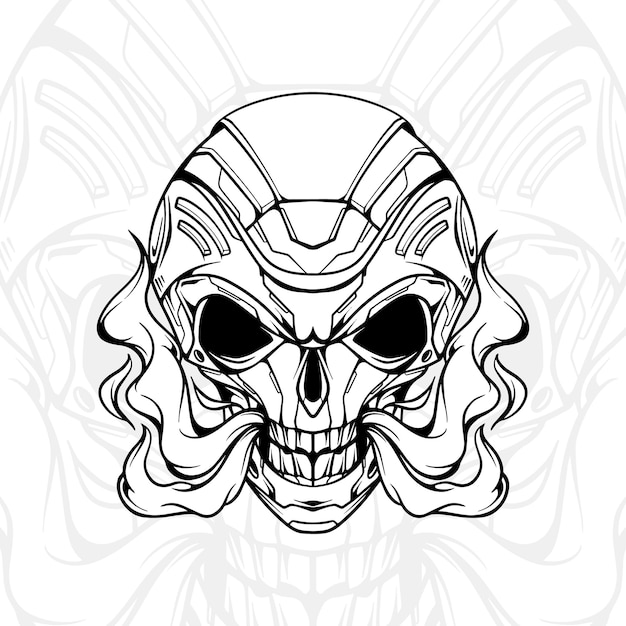 BLACK AND WHITE SKULL HEAD ILLUSTRATION