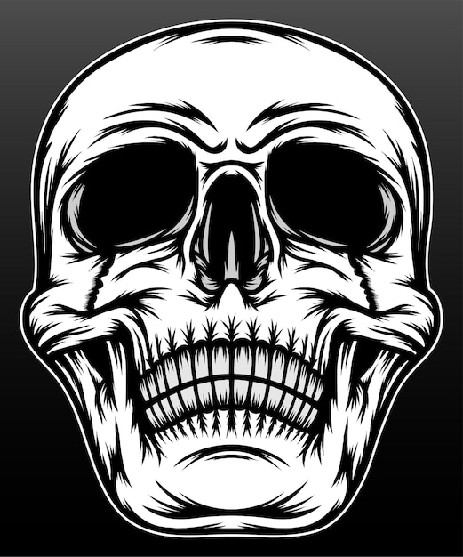 Black white skull head isolated on black