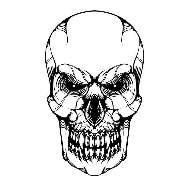 Illustrazione del tatuaggio del cranio in bianco e nero