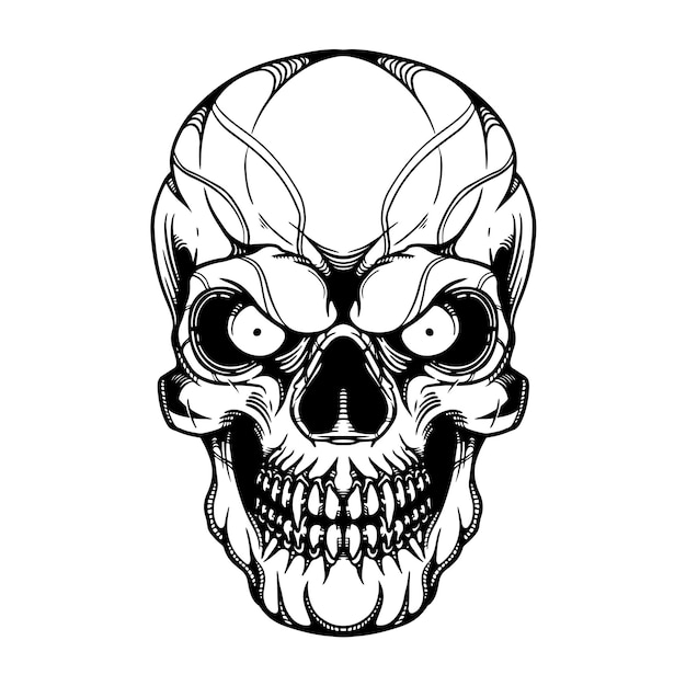 Vettore illustrazione del tatuaggio del cranio in bianco e nero