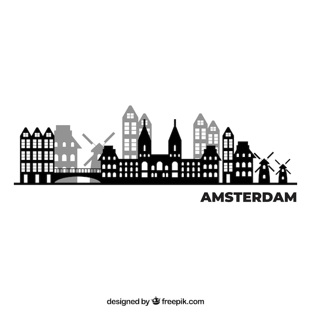 Vector black and white skyline design of amsterdam