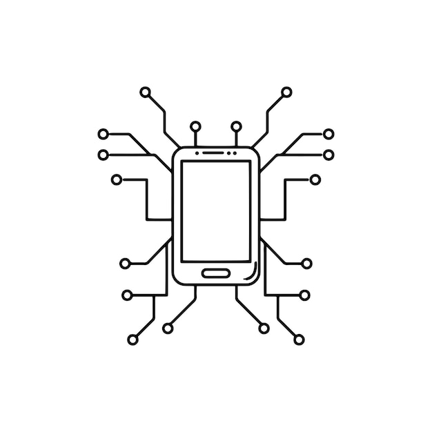 Illustrazione vettoriale dello smartphone in bianco e nero su sfondo bianco