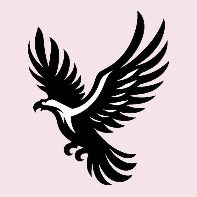 黒と白の空飛ぶ鷹のシルエットイラストベクトル