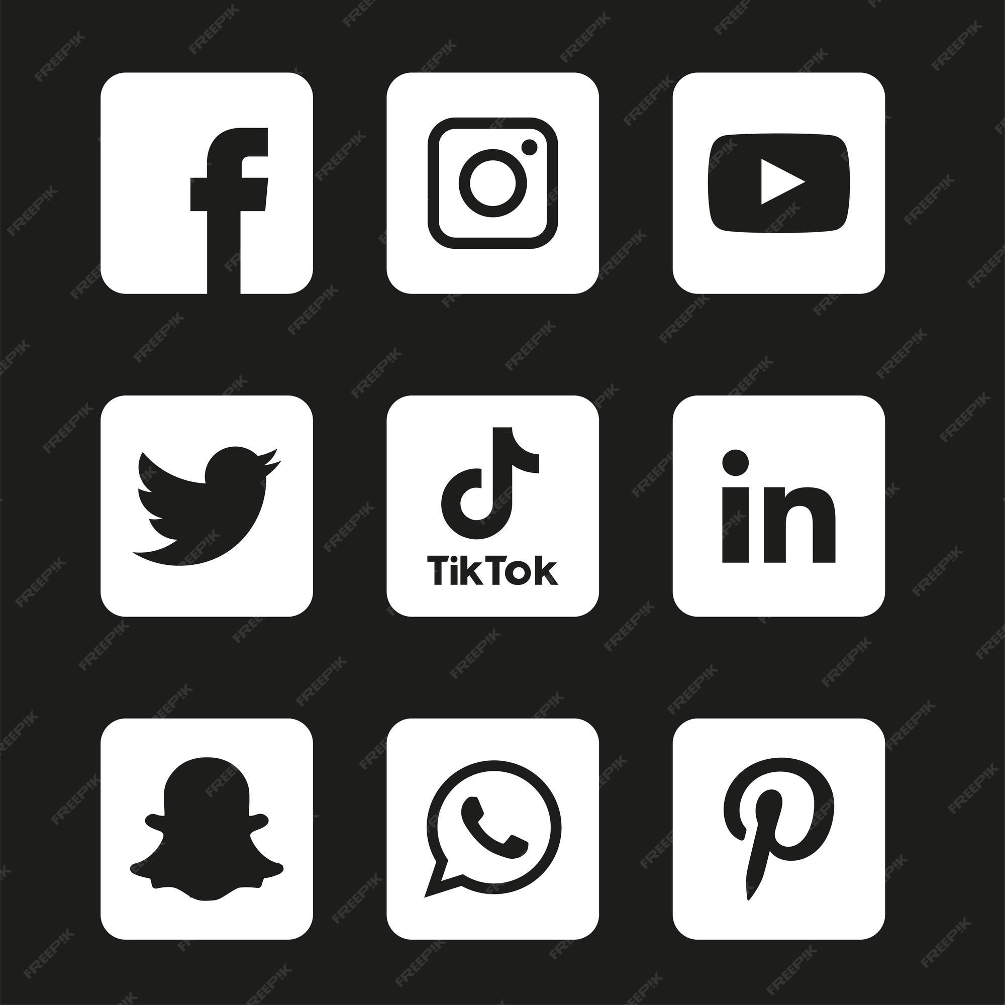 Premium Vector | Black and white social media icons set logo vector ...