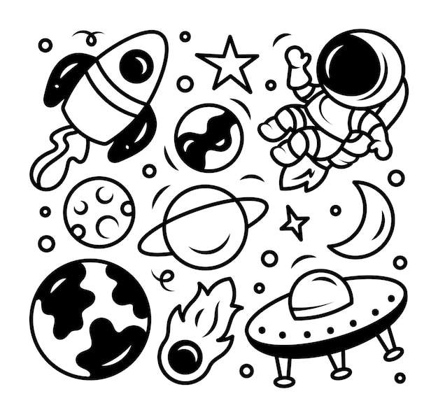 Vector black and white space doodles