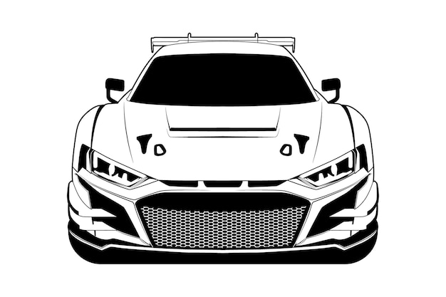 Black and white sports car or supercar vector illustration