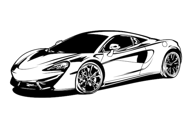 Black and white sports car or supercar vector illustration