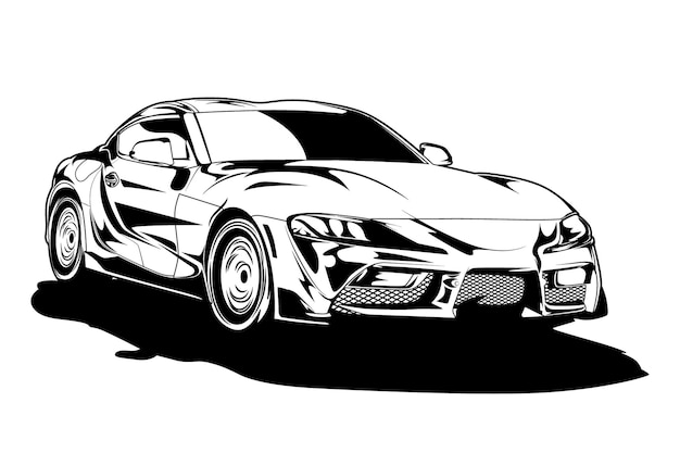 Черно-белый спортивный автомобиль или векторная иллюстрация суперкара