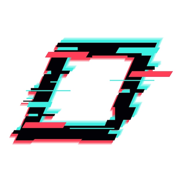 black and white square frame glitching with pink and blue lines