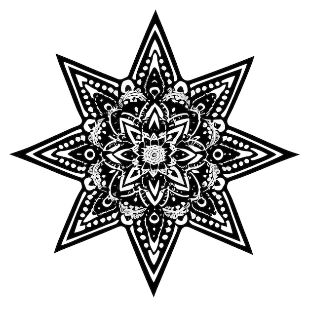 Vector black and white star with a flower in the center.