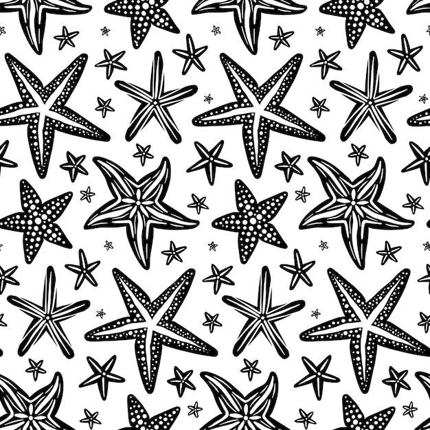 Vector black and white starfish vector seamless pattern