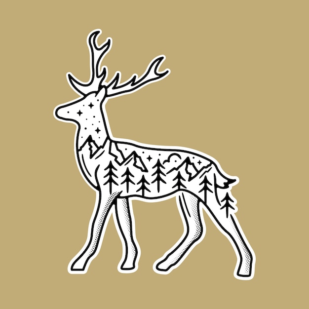 Black and white sticker, with schene inside the deer.