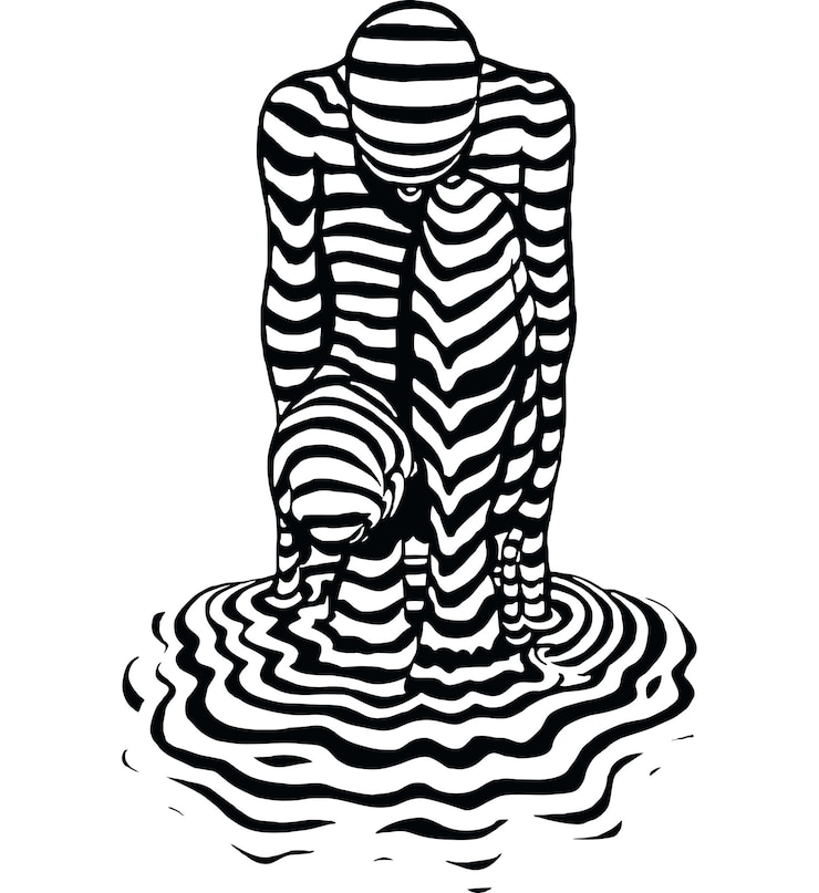 Vector black and white striped human figure art print