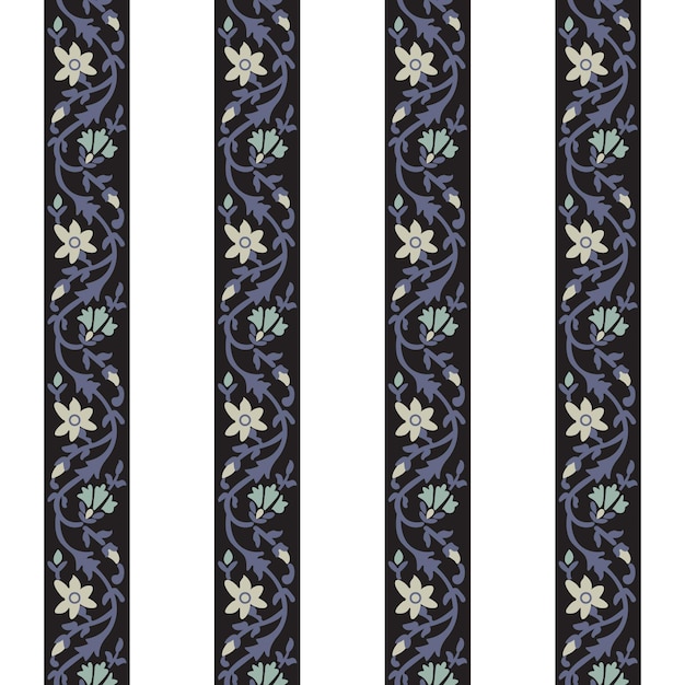 Vector a black and white striped seamless border pattern with flowers on it