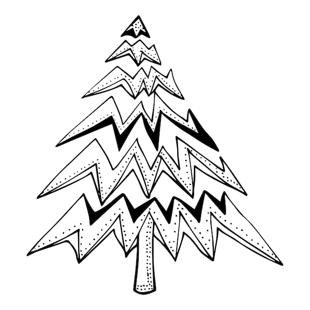 Albero di natale doodle disegnato a mano stilizzato in bianco e nero