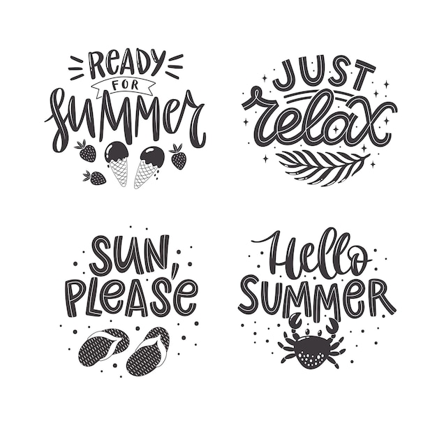 Vector black and white summer trendy lettering set