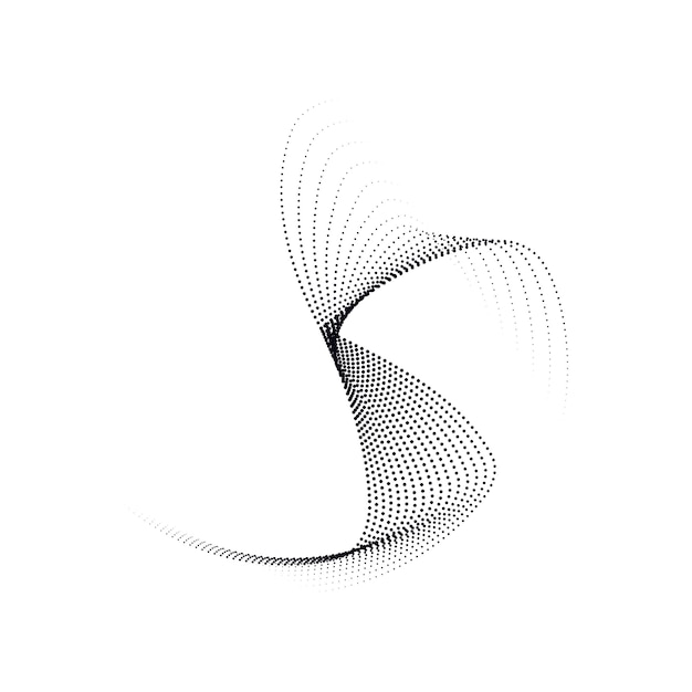 Turbinio in bianco e nero un logo in bianco e nero di un'onda punteggiata da un motivo a punti circolari con blu e