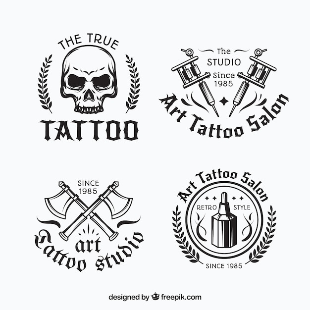 Vettore collezione logo in bianco e nero del tatuaggio