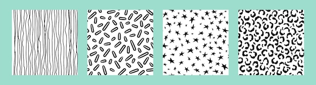 Vector black and white textures seamless patterns