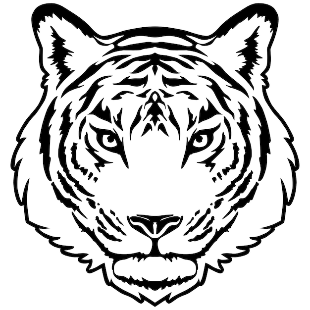 Vector black and white tiger head with a big nose.