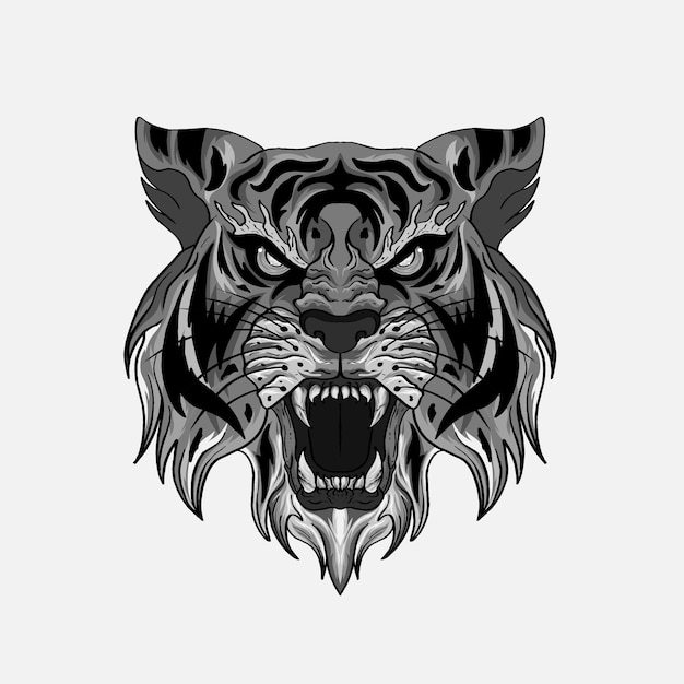 Black and white tiger japan style design Vector illustration for tshirts tattoo art