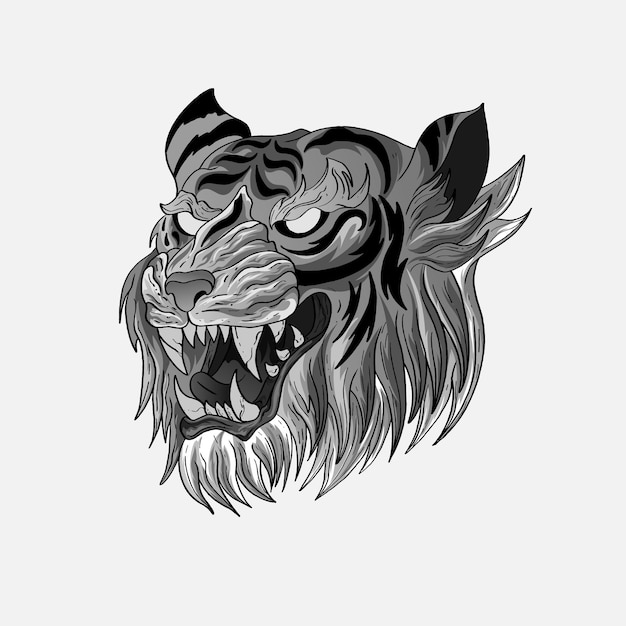 Черно-белый тигр в японском стиле дизайн татуировки для дизайна татуировки Изолированная иллюстрация