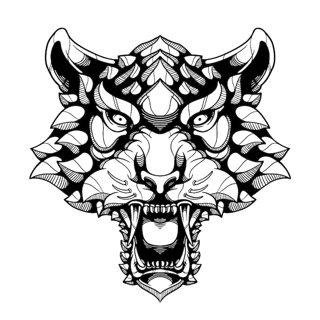 Vettore illustrazione del tatuaggio della tigre in bianco e nero