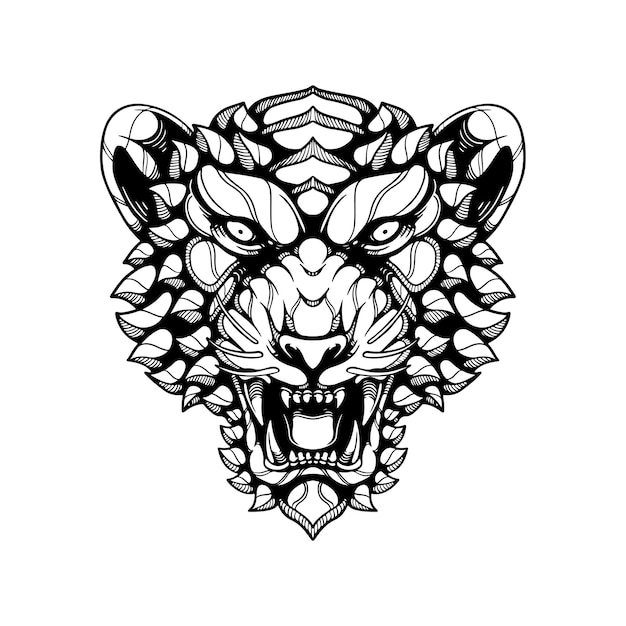 black and white tiger tattoo illustration