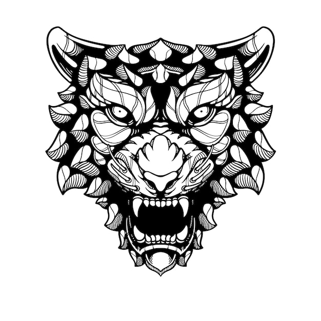 black and white tiger tattoo illustration