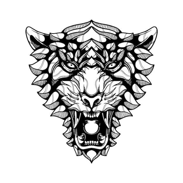 black and white tiger tattoo illustration