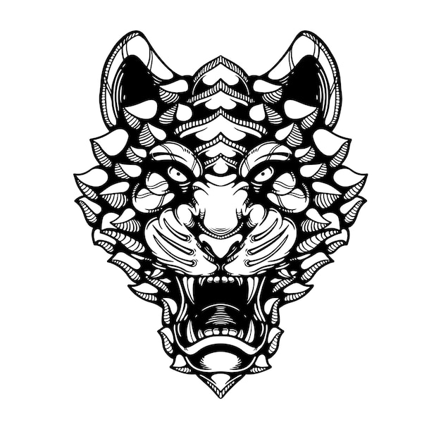 black and white tiger tattoo illustration