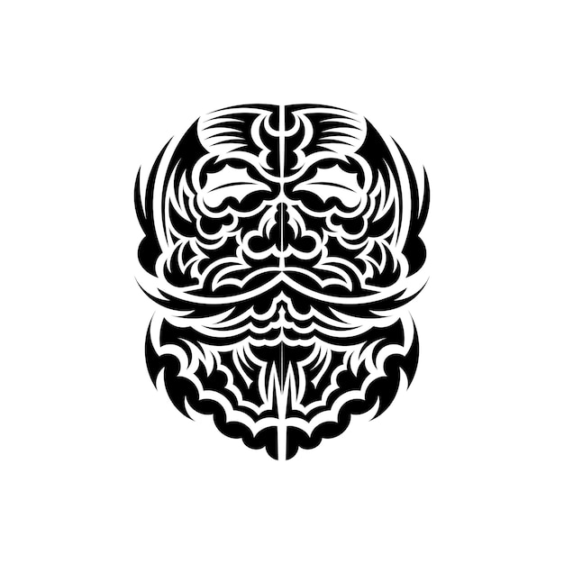 Black and white tiki mask native polynesians and hawaiians tiki illustration in black and white isolated on white background tattoo sketch vector illustration