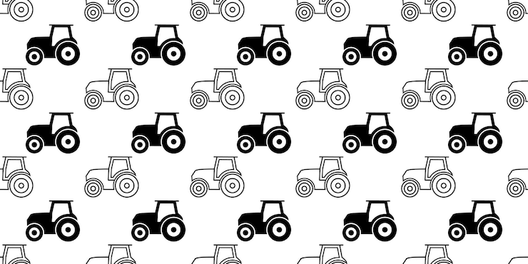 Vector black white tractor seamless pattern