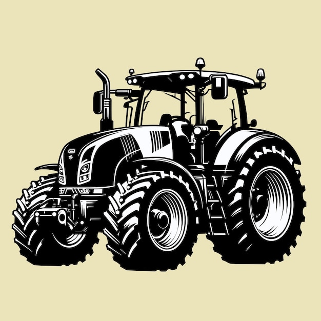 Black and White Tractor Silhouette Illustration Free Vector
