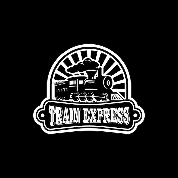 Black and white train express vector emblem logo premium