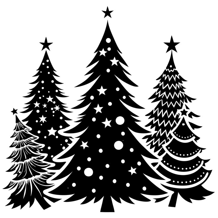 Vector black and white tree silhouette vector illustration free download