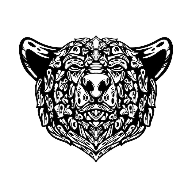 Tatuaggio con motivo orso decorativo tribale in bianco e nero