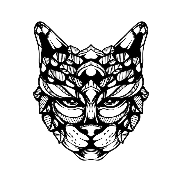 Black and white tribal decorative cat pattern tattoo