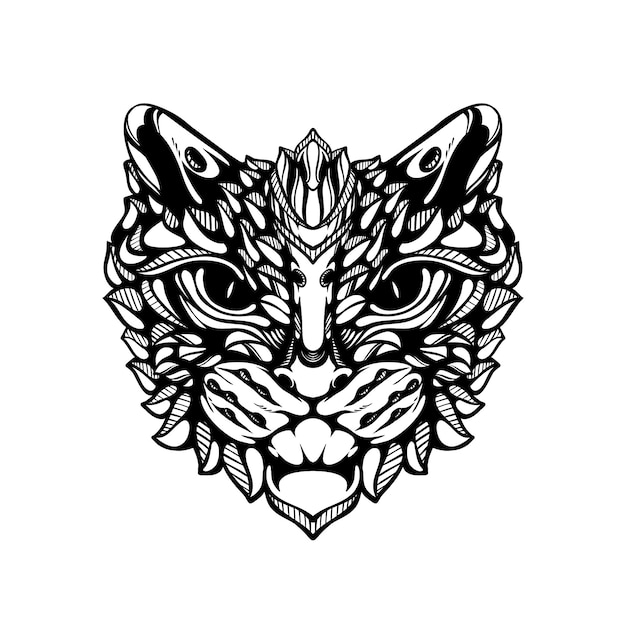 Black and white tribal decorative cat pattern tattoo