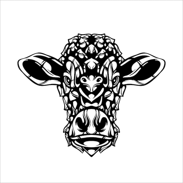 Черно-белая татуировка с изображением коровы в племенном стиле