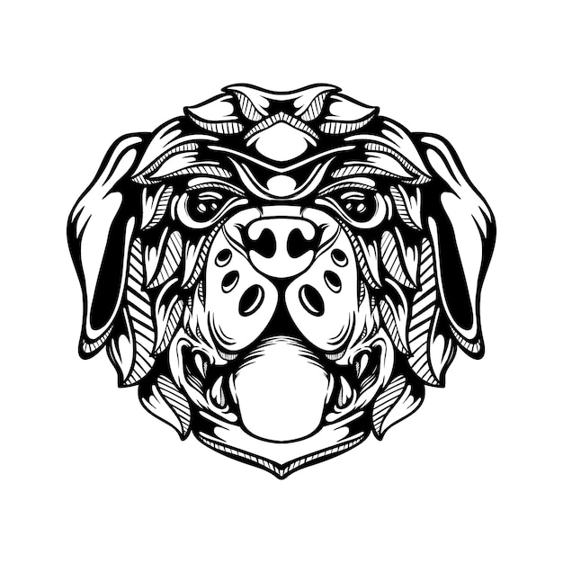 Vector black and white tribal decorative dog pattern tattoo