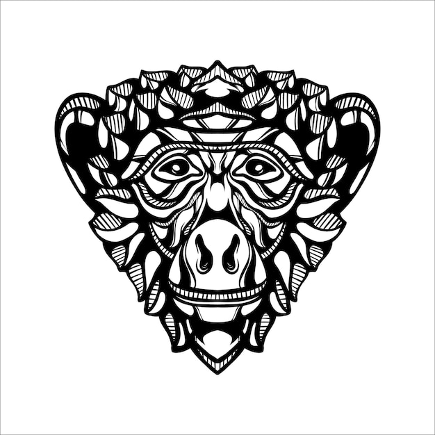 흑백 부족 장식 원숭이 패턴 문신