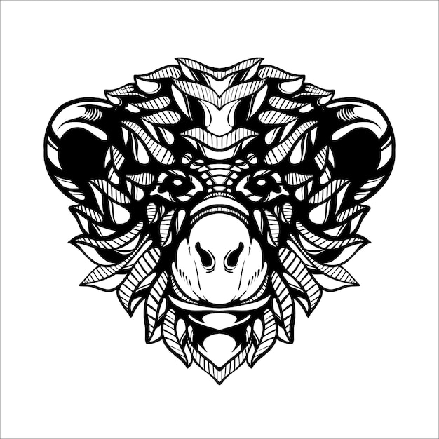 Vector black and white tribal decorative monkey pattern tattoo